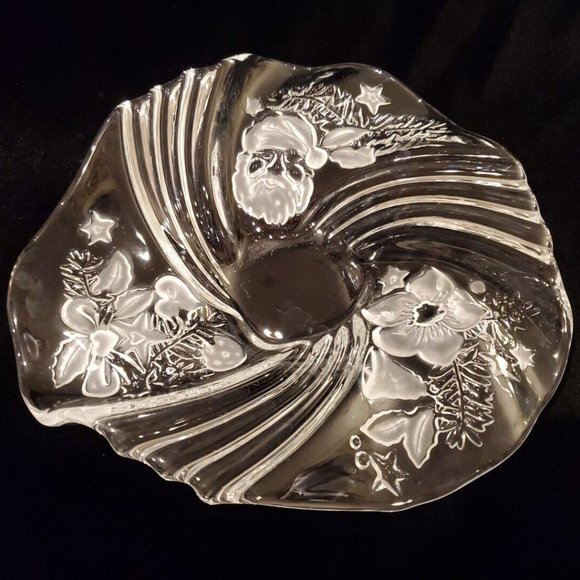 Mikasa Christmas Medley 9" Bon Bon Bowl Clear Crystal Frosted Swirled Candy Dish - Picture 1 of 6